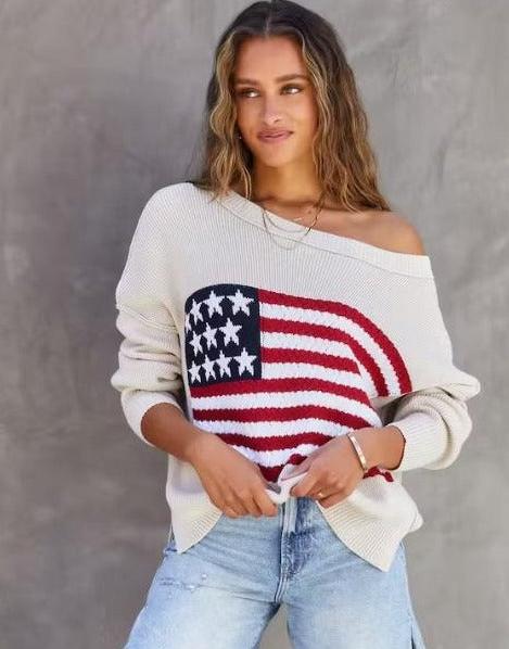 ASHLEY'S:  USA FLAG SWEATER W/SIDE SLITS