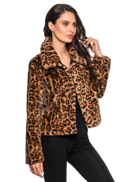 ADORE:  CROP FAUX FUR LEOPARD JACKET