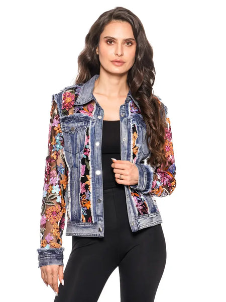 ADORE:  FLORAL EMBROIDERED DENIM JKT