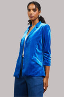 SKIES ARE BLUE:  BUTTON DETAIL VELVET BLAZER