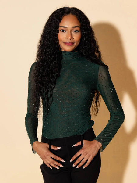 SKIES ARE BLUE:  L/S MOCK RHINE MESH LINED TOP