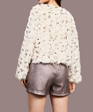 SKIES ARE BLUE:  FEATHERED SEQUIN CROP JACKET