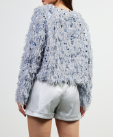 SKIES ARE BLUE:  FEATHERED SEQUIN CROP JACKET