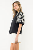 THML:  EMBROIDERED PUFF SLV TEXTURE TOP